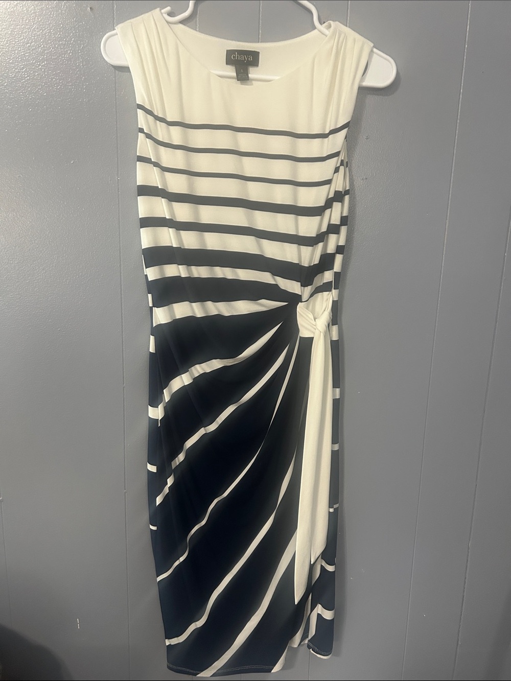 Chaya Black & White Striped Knot-Detail Midi Dress